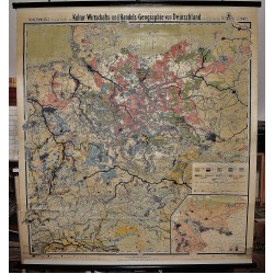 Franz Bambergs Schulwandkarte zur Kultur-Wirtschafts und Handels Geographie von Deutschland, dem angrenzenden Osterreich u.d. Schweiz (Large Pull Down Map)